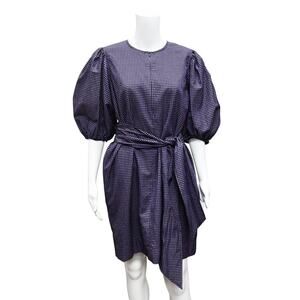 Ganni Puff Sleeve Mini Dress Size EU 38 US 6 Purple Black Plaid Popover Belted